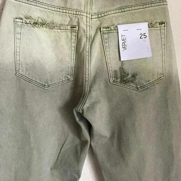 VERVET Super High Rise Criss Cross Waistband Crop Straight Jeans Olive Wash 25 - Picture 14 of 15